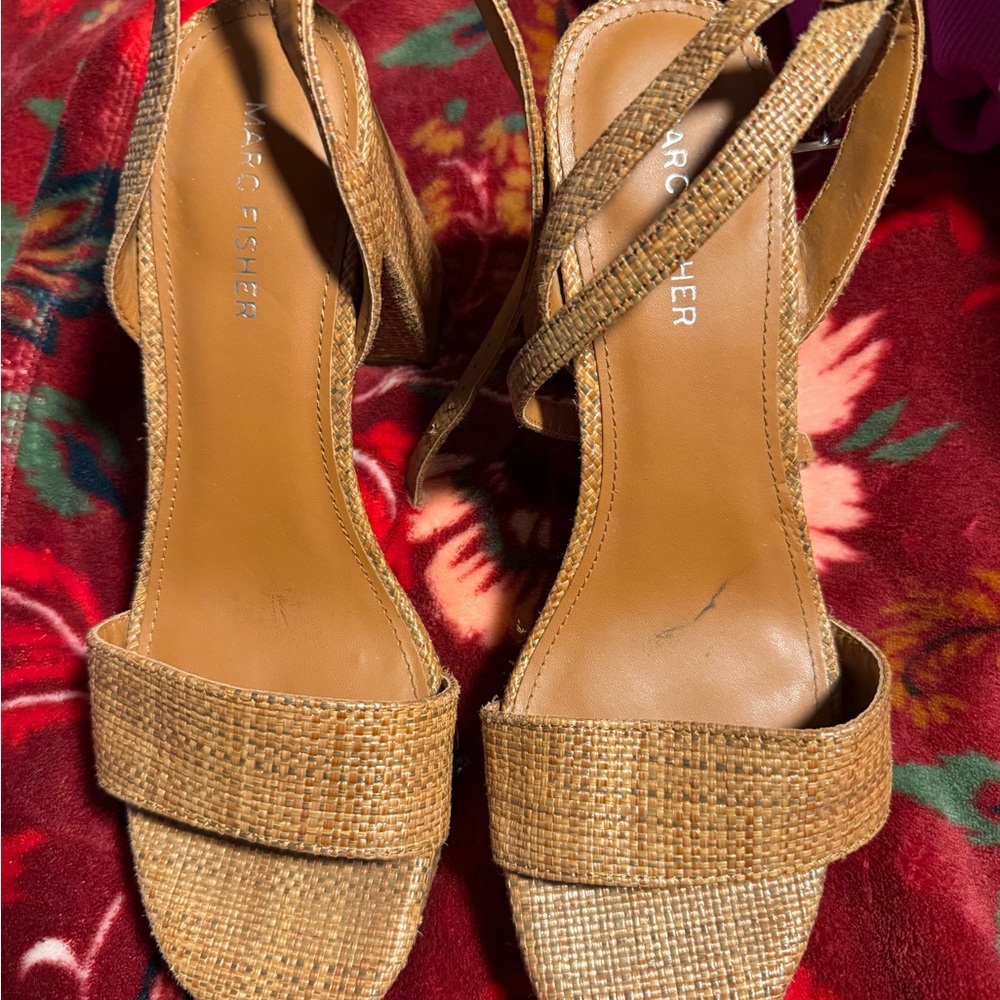 Marc Fisher Woven Tan Slingback Heels